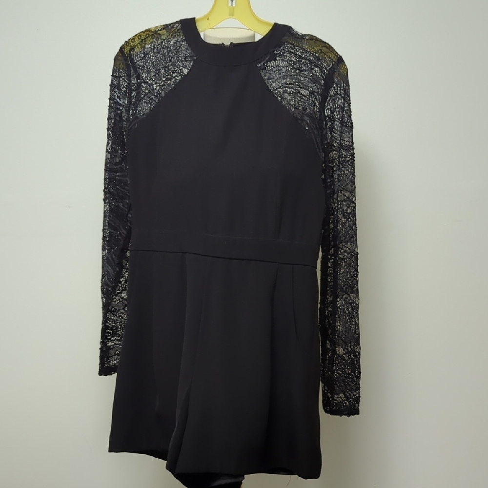 Reg $165 Adelyn Rae Black Stretch Beaded Lace Romper Size M